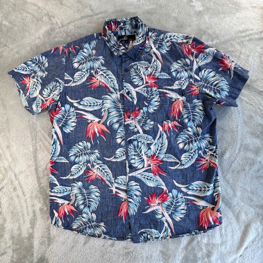 Molokai‎ Surf Co Hawaiian Shirt Mens XL Blue Floral Aloha Beach Tropical Cotton